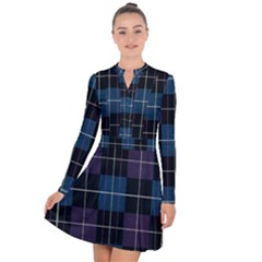 Blue Black Modern Plaids Long Sleeve Panel Dress by ConteMonfrey