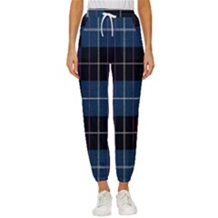 Blue Black Modern Plaids Cropped Drawstring Pants by ConteMonfrey