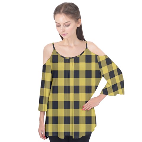 Black And Yellow Small Plaids Flutter Tees by ConteMonfrey