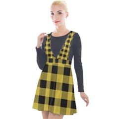 Black And Yellow Small Plaids Plunge Pinafore Velour Dress