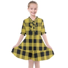 Black And Yellow Small Plaids Kids  All Frills Chiffon Dress by ConteMonfrey