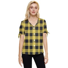 Black And Yellow Small Plaids Bow Sleeve Button Up Top by ConteMonfrey