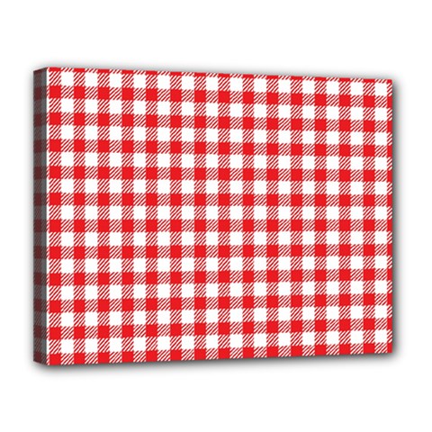 Straight Red White Small Plaids Canvas 14  X 11  (stretched) by ConteMonfrey