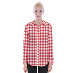 Straight Red White Small Plaids Womens Long Sleeve Shirt