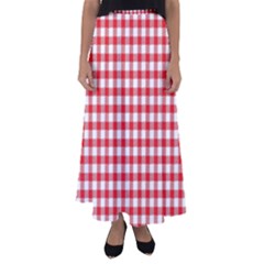 Straight Red White Small Plaids Flared Maxi Skirt