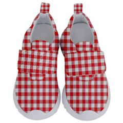 Straight Red White Small Plaids Kids  Velcro No Lace Shoes by ConteMonfrey