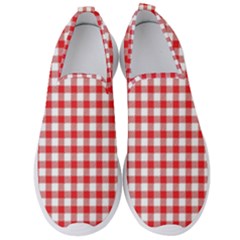 Straight Red White Small Plaids Men s Slip On Sneakers