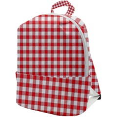 Straight Red White Small Plaids Zip Up Backpack by ConteMonfrey