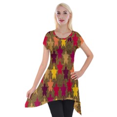 Abstract-flower Gold Short Sleeve Side Drop Tunic by nateshop
