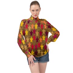 Abstract-flower Gold High Neck Long Sleeve Chiffon Top by nateshop