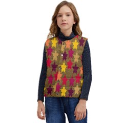 Abstract-flower Gold Kid s Short Button Up Puffer Vest	