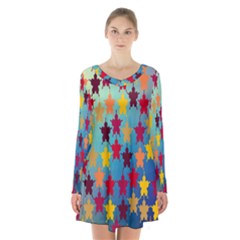 Abstract-flower,bacground Long Sleeve Velvet V-neck Dress