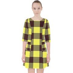 Black And Yellow Plaids Quarter Sleeve Pocket Dress by ConteMonfrey