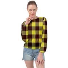 Black And Yellow Plaids Banded Bottom Chiffon Top by ConteMonfrey