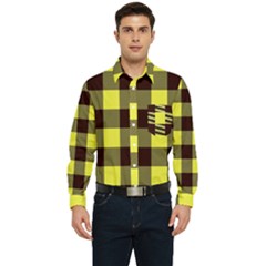 Black And Yellow Plaids Men s Long Sleeve Pocket Shirt  by ConteMonfrey