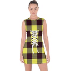 Black And Yellow Plaids Lace Up Front Bodycon Dress by ConteMonfrey