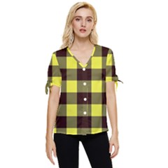 Black And Yellow Plaids Bow Sleeve Button Up Top by ConteMonfrey
