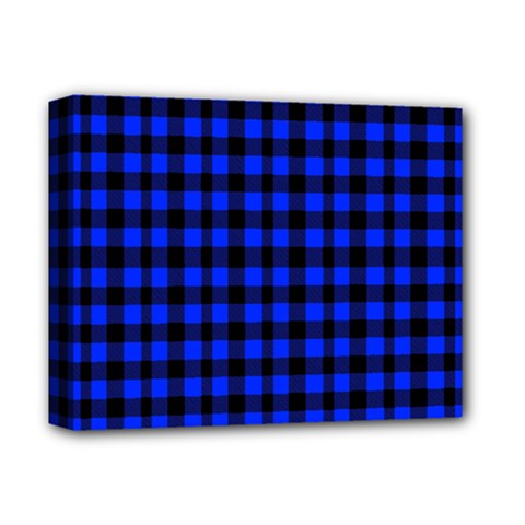 Neon Blue And Black Plaids Deluxe Canvas 14  X 11  (stretched) by ConteMonfrey