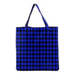 Neon Blue And Black Plaids Grocery Tote Bag by ConteMonfrey