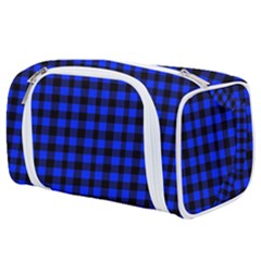 Neon Blue And Black Plaids Toiletries Pouch by ConteMonfrey