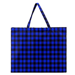 Neon Blue And Black Plaids Zipper Large Tote Bag by ConteMonfrey