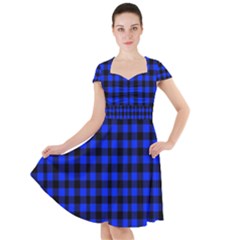 Neon Blue And Black Plaids Cap Sleeve Midi Dress by ConteMonfrey