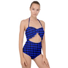 Neon Blue And Black Plaids Scallop Top Cut Out Swimsuit by ConteMonfrey