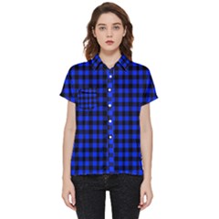 Neon Blue And Black Plaids Short Sleeve Pocket Shirt by ConteMonfrey