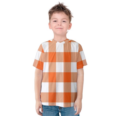 Orange And White Plaids Kids  Cotton Tee by ConteMonfrey