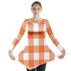 Orange And White Plaids Long Sleeve Tunic  by ConteMonfrey