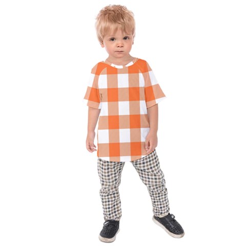 Orange And White Plaids Kids  Raglan Tee by ConteMonfrey