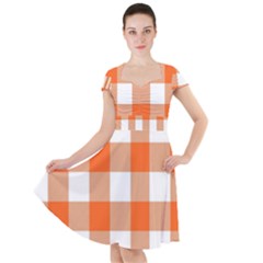 Orange And White Plaids Cap Sleeve Midi Dress by ConteMonfrey