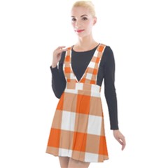 Orange And White Plaids Plunge Pinafore Velour Dress by ConteMonfrey