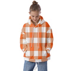 Orange And White Plaids Kids  Oversized Hoodie by ConteMonfrey