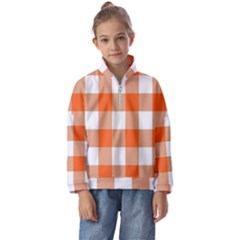 Orange And White Plaids Kids  Half Zip Hoodie by ConteMonfrey