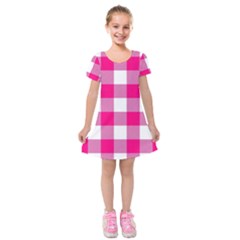 Pink And White Plaids Kids  Short Sleeve Velvet Dress by ConteMonfrey