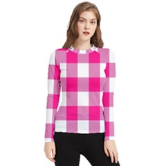 Pink And White Plaids Women s Long Sleeve Rash Guard by ConteMonfrey