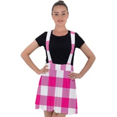 Pink And White Plaids Velvet Suspender Skater Skirt by ConteMonfrey