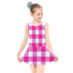 Pink And White Plaids Kids  Skater Dress Swimsuit by ConteMonfrey