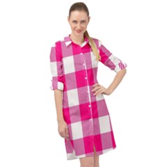 Pink And White Plaids Long Sleeve Mini Shirt Dress by ConteMonfrey