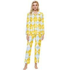 Background-box Yellow Womens  Long Sleeve Velvet Pocket Pajamas Set by nateshop