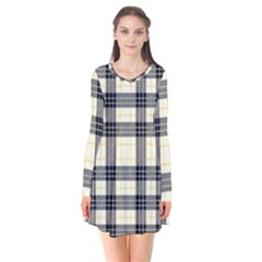 Gray And Yellow Plaids  Long Sleeve V-neck Flare Dress by ConteMonfrey