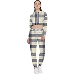 Gray And Yellow Plaids  Cropped Zip Up Lounge Set