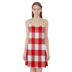 Red And White Plaids Satin Night Slip by ConteMonfrey