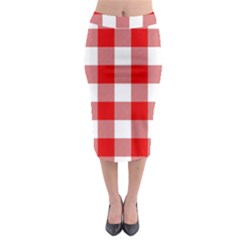 Red And White Plaids Midi Pencil Skirt