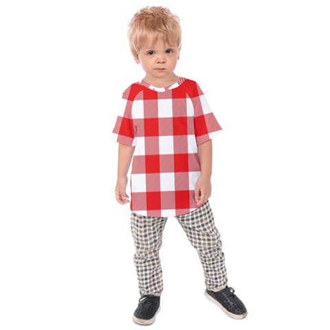 Red And White Plaids Kids  Raglan Tee by ConteMonfrey