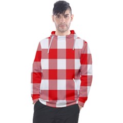 Red and white plaids Men s Pullover Hoodie