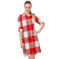 Red And White Plaids Long Sleeve Mini Shirt Dress by ConteMonfrey