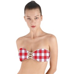 Red And White Plaids Twist Bandeau Bikini Top by ConteMonfrey