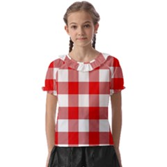 Red And White Plaids Kids  Frill Chiffon Blouse by ConteMonfrey